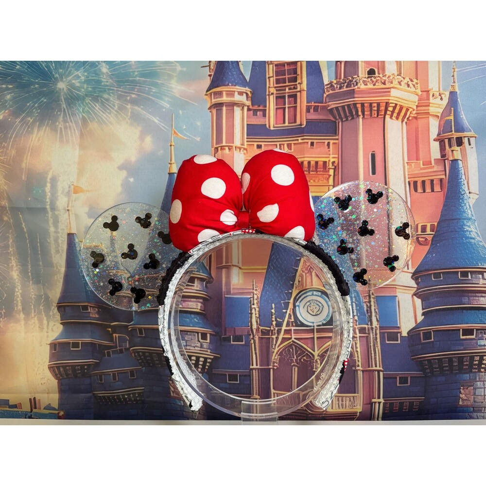 Resin Glitter Glow In The Dark Mouse Ears Red Polka Dot Bow Mouse Ears Headband